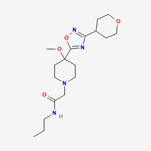molecular formula C18H30N4O4 B6627157 2-[4-methoxy-4-[3-(oxan-4-yl)-1,2,4-oxadiazol-5-yl]piperidin-1-yl]-N-propylacetamide 