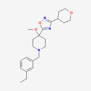 molecular formula C22H31N3O3 B6627170 5-[1-[(3-Ethylphenyl)methyl]-4-methoxypiperidin-4-yl]-3-(oxan-4-yl)-1,2,4-oxadiazole 