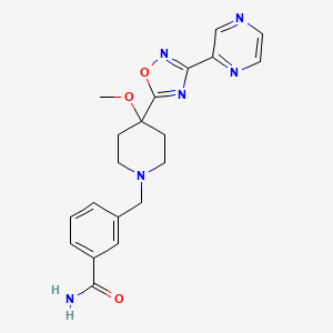 3-[[4-Methoxy-4-(3-pyrazin-2-yl-1,2,4-oxadiazol-5-yl)piperidin-1-yl]methyl]benzamide