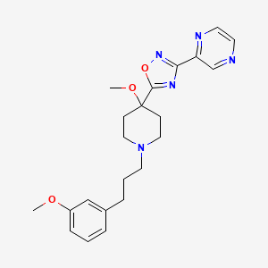 molecular formula C22H27N5O3 B6627193 5-[4-Methoxy-1-[3-(3-methoxyphenyl)propyl]piperidin-4-yl]-3-pyrazin-2-yl-1,2,4-oxadiazole 
