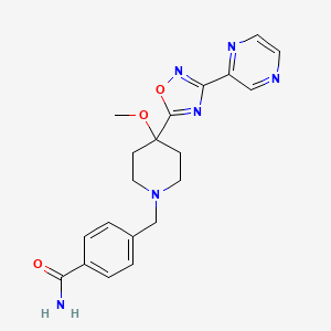 molecular formula C20H22N6O3 B6627201 4-[[4-Methoxy-4-(3-pyrazin-2-yl-1,2,4-oxadiazol-5-yl)piperidin-1-yl]methyl]benzamide 