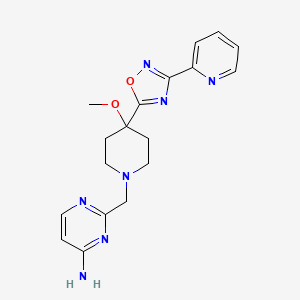 2-[[4-Methoxy-4-(3-pyridin-2-yl-1,2,4-oxadiazol-5-yl)piperidin-1-yl]methyl]pyrimidin-4-amine
