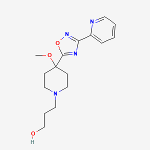 molecular formula C16H22N4O3 B6627218 3-[4-Methoxy-4-(3-pyridin-2-yl-1,2,4-oxadiazol-5-yl)piperidin-1-yl]propan-1-ol 