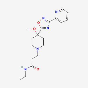 molecular formula C18H25N5O3 B6627224 N-ethyl-3-[4-methoxy-4-(3-pyridin-2-yl-1,2,4-oxadiazol-5-yl)piperidin-1-yl]propanamide 