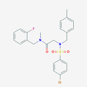 molecular formula C24H24BrFN2O3S B6627263 2-[(4-bromophenyl)sulfonyl-[(4-methylphenyl)methyl]amino]-N-[(2-fluorophenyl)methyl]-N-methylacetamide 