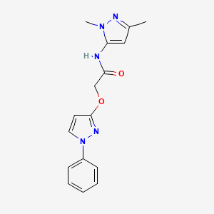 molecular formula C16H17N5O2 B6627290 N-(2,5-dimethylpyrazol-3-yl)-2-(1-phenylpyrazol-3-yl)oxyacetamide 