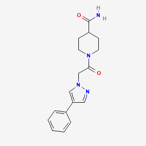 molecular formula C17H20N4O2 B6627300 1-[2-(4-Phenylpyrazol-1-yl)acetyl]piperidine-4-carboxamide 