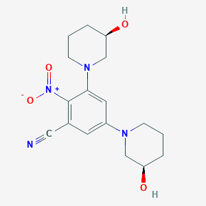 molecular formula C17H22N4O4 B6627305 3,5-bis[(3R)-3-hydroxypiperidin-1-yl]-2-nitrobenzonitrile 