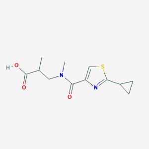 molecular formula C12H16N2O3S B6627494 3-[(2-Cyclopropyl-1,3-thiazole-4-carbonyl)-methylamino]-2-methylpropanoic acid 