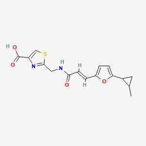 molecular formula C16H16N2O4S B6627629 2-[[[(E)-3-[5-(2-methylcyclopropyl)furan-2-yl]prop-2-enoyl]amino]methyl]-1,3-thiazole-4-carboxylic acid 