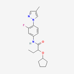 molecular formula C19H24FN3O2 B6627636 2-cyclopentyloxy-N-[3-fluoro-4-(4-methylpyrazol-1-yl)phenyl]butanamide 