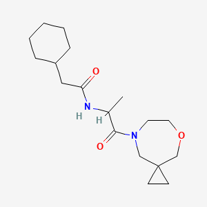 molecular formula C18H30N2O3 B6627739 2-cyclohexyl-N-[1-(5-oxa-8-azaspiro[2.6]nonan-8-yl)-1-oxopropan-2-yl]acetamide 