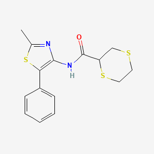 molecular formula C15H16N2OS3 B6627745 N-(2-methyl-5-phenyl-1,3-thiazol-4-yl)-1,4-dithiane-2-carboxamide 