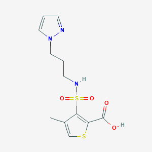 molecular formula C12H15N3O4S2 B6628004 4-Methyl-3-(3-pyrazol-1-ylpropylsulfamoyl)thiophene-2-carboxylic acid 