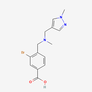 molecular formula C14H16BrN3O2 B6628011 3-Bromo-4-[[methyl-[(1-methylpyrazol-4-yl)methyl]amino]methyl]benzoic acid 