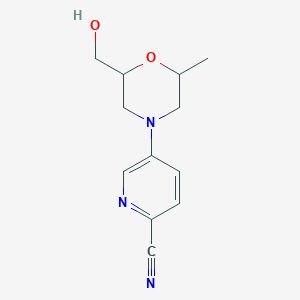 molecular formula C12H15N3O2 B6628152 5-[2-(Hydroxymethyl)-6-methylmorpholin-4-yl]pyridine-2-carbonitrile 