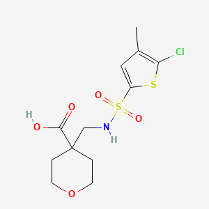 molecular formula C12H16ClNO5S2 B6628278 4-[[(5-Chloro-4-methylthiophen-2-yl)sulfonylamino]methyl]oxane-4-carboxylic acid 