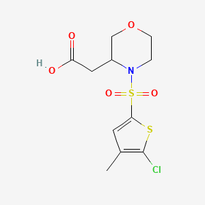 molecular formula C11H14ClNO5S2 B6628283 2-[4-(5-Chloro-4-methylthiophen-2-yl)sulfonylmorpholin-3-yl]acetic acid 