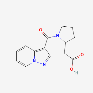 molecular formula C14H15N3O3 B6628327 2-[1-(Pyrazolo[1,5-a]pyridine-3-carbonyl)pyrrolidin-2-yl]acetic acid 