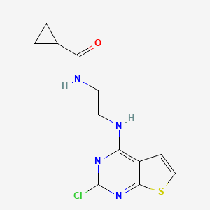 molecular formula C12H13ClN4OS B6628453 N-[2-[(2-chlorothieno[2,3-d]pyrimidin-4-yl)amino]ethyl]cyclopropanecarboxamide 