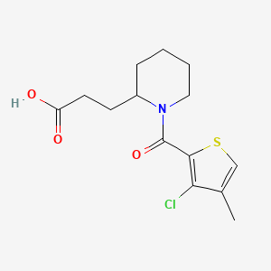 molecular formula C14H18ClNO3S B6628511 3-[1-(3-Chloro-4-methylthiophene-2-carbonyl)piperidin-2-yl]propanoic acid 