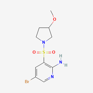 molecular formula C10H14BrN3O3S B6628640 5-Bromo-3-(3-methoxypyrrolidin-1-yl)sulfonylpyridin-2-amine 