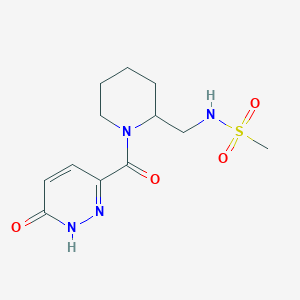 molecular formula C12H18N4O4S B6628800 N-[[1-(6-oxo-1H-pyridazine-3-carbonyl)piperidin-2-yl]methyl]methanesulfonamide 
