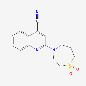 molecular formula C15H15N3O2S B6629221 2-(1,1-Dioxo-1,4-thiazepan-4-yl)quinoline-4-carbonitrile 