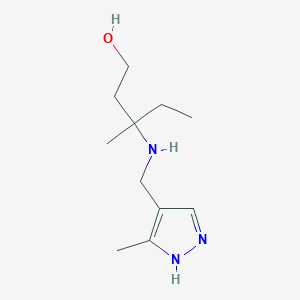molecular formula C11H21N3O B6629326 3-methyl-3-[(5-methyl-1H-pyrazol-4-yl)methylamino]pentan-1-ol 