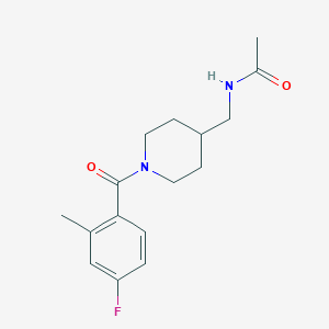molecular formula C16H21FN2O2 B6629769 N-[[1-(4-fluoro-2-methylbenzoyl)piperidin-4-yl]methyl]acetamide 