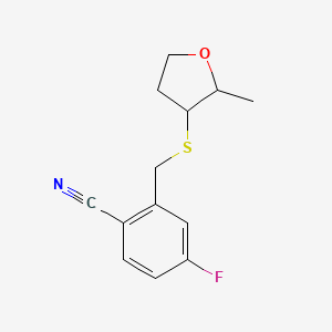 molecular formula C13H14FNOS B6629927 4-Fluoro-2-[(2-methyloxolan-3-yl)sulfanylmethyl]benzonitrile 