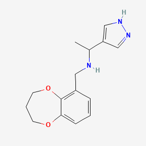 molecular formula C15H19N3O2 B6630009 N-(3,4-dihydro-2H-1,5-benzodioxepin-6-ylmethyl)-1-(1H-pyrazol-4-yl)ethanamine 