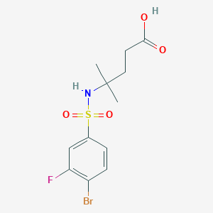 molecular formula C12H15BrFNO4S B6630096 4-[(4-Bromo-3-fluorophenyl)sulfonylamino]-4-methylpentanoic acid 