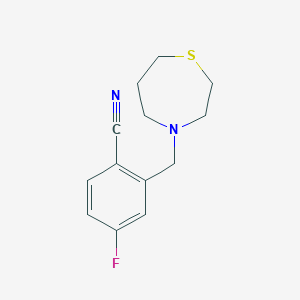 molecular formula C13H15FN2S B6630131 4-Fluoro-2-(1,4-thiazepan-4-ylmethyl)benzonitrile 