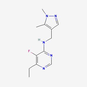 molecular formula C12H16FN5 B6630224 N-[(1,5-dimethylpyrazol-4-yl)methyl]-6-ethyl-5-fluoropyrimidin-4-amine 