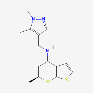 molecular formula C14H19N3S2 B6630347 (6S)-N-[(1,5-dimethylpyrazol-4-yl)methyl]-6-methyl-5,6-dihydro-4H-thieno[2,3-b]thiopyran-4-amine 