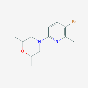 molecular formula C12H17BrN2O B6630379 4-(5-Bromo-6-methylpyridin-2-yl)-2,6-dimethylmorpholine 
