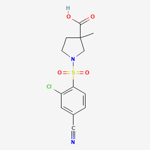 molecular formula C13H13ClN2O4S B6630892 1-(2-Chloro-4-cyanophenyl)sulfonyl-3-methylpyrrolidine-3-carboxylic acid 
