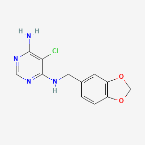 molecular formula C12H11ClN4O2 B6630909 4-N-(1,3-benzodioxol-5-ylmethyl)-5-chloropyrimidine-4,6-diamine 