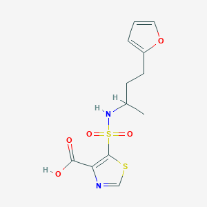 molecular formula C12H14N2O5S2 B6631105 5-[4-(Furan-2-yl)butan-2-ylsulfamoyl]-1,3-thiazole-4-carboxylic acid 