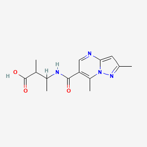 molecular formula C14H18N4O3 B6631540 3-[(2,7-Dimethylpyrazolo[1,5-a]pyrimidine-6-carbonyl)amino]-2-methylbutanoic acid 