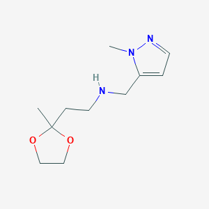 molecular formula C11H19N3O2 B6631790 2-(2-methyl-1,3-dioxolan-2-yl)-N-[(2-methylpyrazol-3-yl)methyl]ethanamine 
