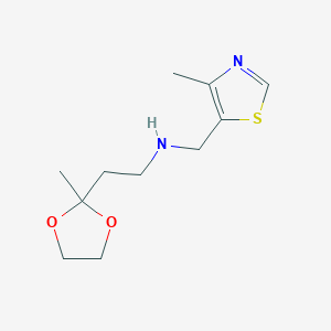 molecular formula C11H18N2O2S B6631802 2-(2-methyl-1,3-dioxolan-2-yl)-N-[(4-methyl-1,3-thiazol-5-yl)methyl]ethanamine 