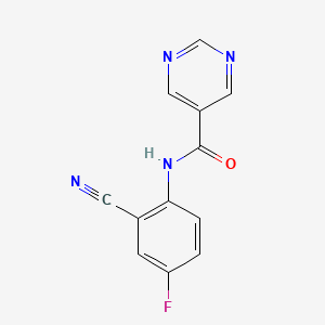 molecular formula C12H7FN4O B6631840 N-(2-cyano-4-fluorophenyl)pyrimidine-5-carboxamide 