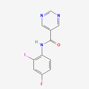 molecular formula C11H7FIN3O B6631841 N-(4-fluoro-2-iodophenyl)pyrimidine-5-carboxamide 