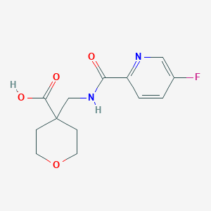 molecular formula C13H15FN2O4 B6631967 4-[[(5-Fluoropyridine-2-carbonyl)amino]methyl]oxane-4-carboxylic acid 