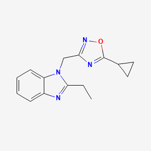 molecular formula C15H16N4O B6632071 5-Cyclopropyl-3-[(2-ethylbenzimidazol-1-yl)methyl]-1,2,4-oxadiazole 