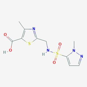 molecular formula C10H12N4O4S2 B6632092 4-Methyl-2-[[(2-methylpyrazol-3-yl)sulfonylamino]methyl]-1,3-thiazole-5-carboxylic acid 