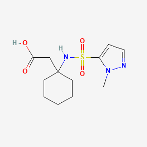 molecular formula C12H19N3O4S B6632096 2-[1-[(2-Methylpyrazol-3-yl)sulfonylamino]cyclohexyl]acetic acid 