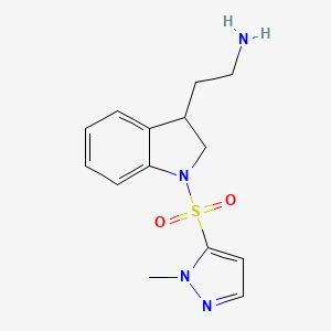 molecular formula C14H18N4O2S B6632112 2-[1-(2-Methylpyrazol-3-yl)sulfonyl-2,3-dihydroindol-3-yl]ethanamine 